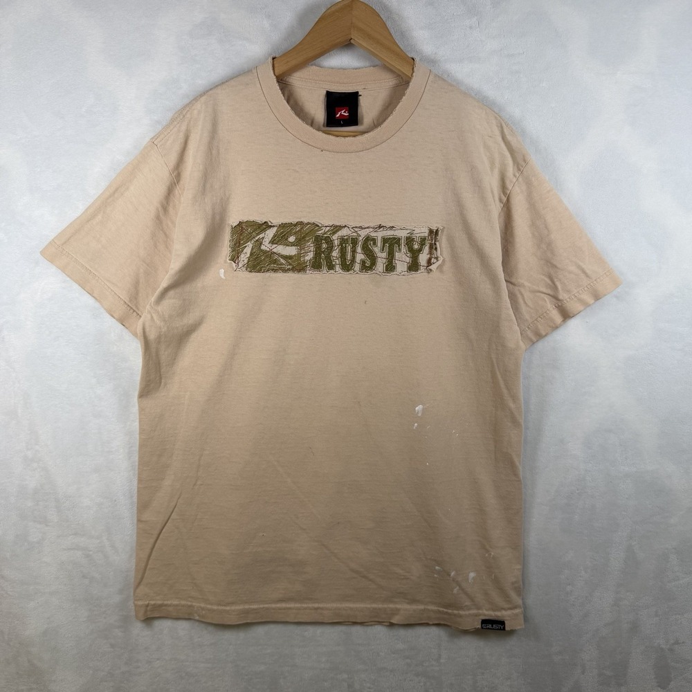 Vintage Y2K Distressed Rusty Surfing Patching Logo T-Shirt Men Size Large